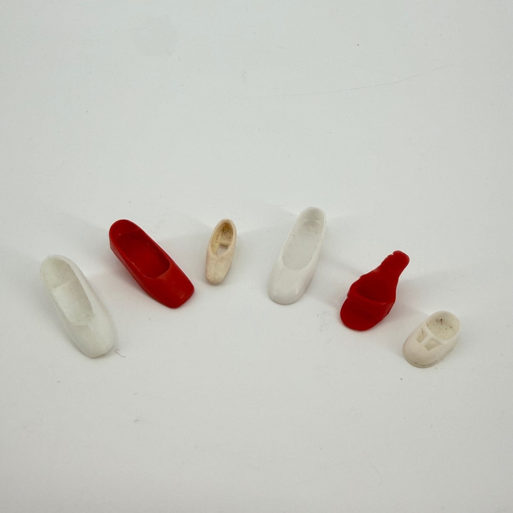 Vintage Doll Shoes 60s 70s Red White Miniature Footwear 1 shoeโ each Collection